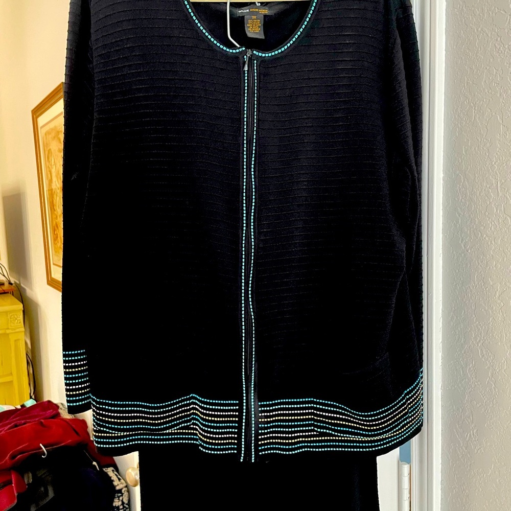 Women’s plus size 3X Grace Dane Lewis Black aqua accent 3piece knit suit
